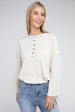 Load image into Gallery viewer, Ribbed Brushed Melange Hacci Henley Sweater
