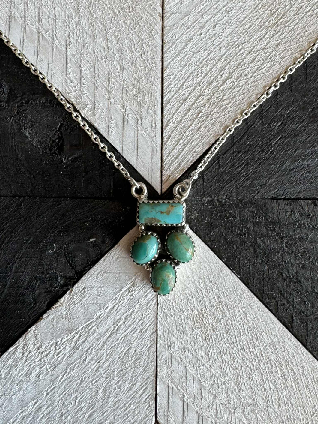 Handmade Sterling Silver Kingman Turquoise Necklace with Signed