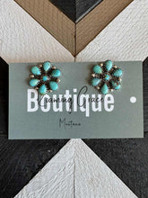 Load image into Gallery viewer, Handmade Flower Cluster Sterling Silver &amp; Turquoise Post Earring 7 Stone
