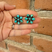 Load image into Gallery viewer, Handmade Flower Cluster Sterling Silver &amp; Turquoise Post Earring 7 Stone
