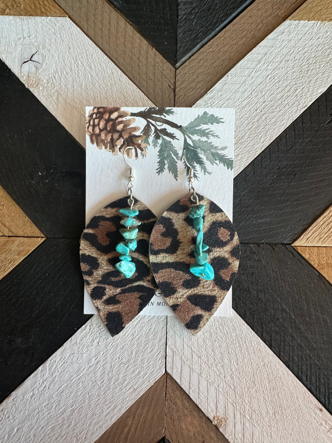 Genuine Leather Leopard And Turquoise Earrings 5