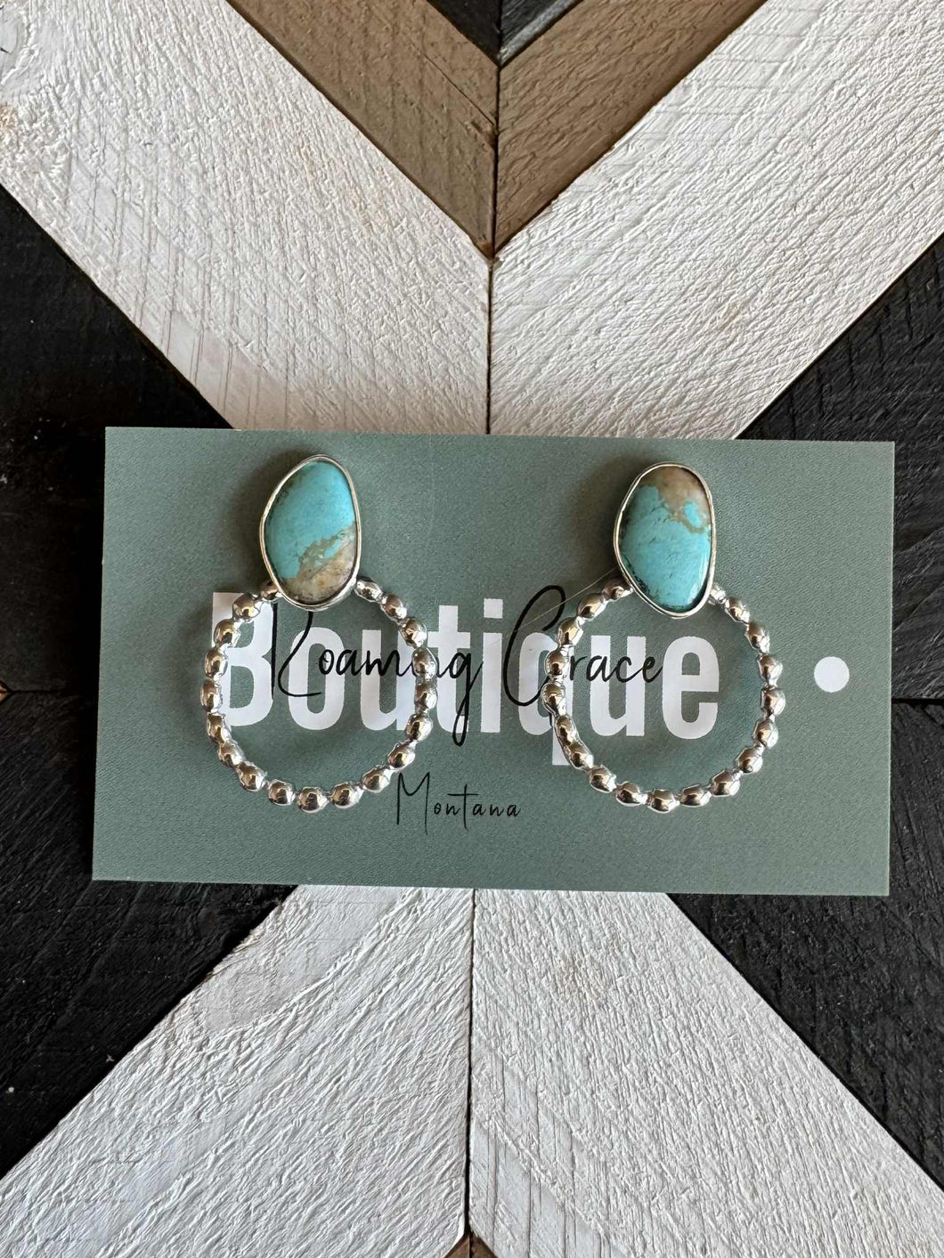 Handmade Turquoise & Sterling Silver Hoop Earrings More Matrix