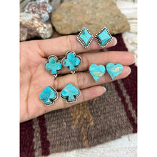 Load image into Gallery viewer, Handmade Sterling Silver Kingman Turquoise Diamond Post Studs with Signed
