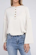 Load image into Gallery viewer, Ribbed Brushed Melange Hacci Henley Sweater
