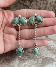Load image into Gallery viewer, Handmade Sterling Silver Old Stock Royston Turquoise Post Dangle Earrings &quot;Signed
