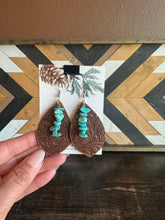 Load image into Gallery viewer, Tooled Genuine Leather And Turquoise Earrings
