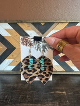 Load image into Gallery viewer, Leopard Genuine Leather And Turquoise Earrings
