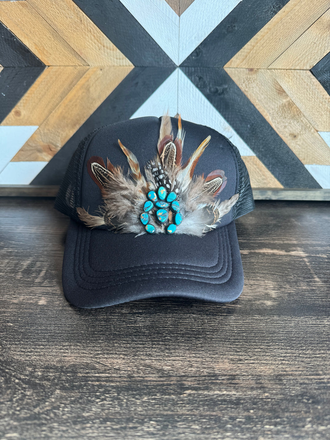 Handmade Feather Trucker Hat 5