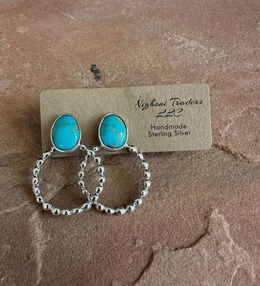 Genuine Sterling Silver And Turquoise Hoops