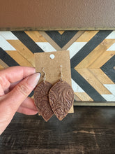Load image into Gallery viewer, Tooled Genuine Leather And Turquoise Earrings
