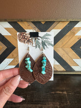 Load image into Gallery viewer, Tooled Genuine Leather And Turquoise Earrings
