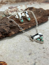 Load image into Gallery viewer, HANDMADE STERLING SILVER KINGMAN TURQUOISE WITH WHITE BUFFALO NECKLACE &amp; EARRINGS SET SIGNED
