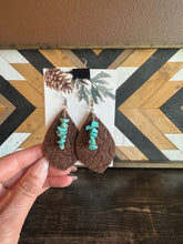 Load image into Gallery viewer, Tooled Genuine Leather And Turquoise Earrings
