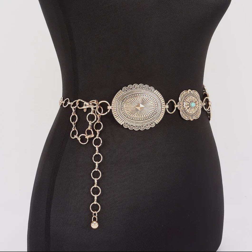 Vintage Style Engraved Western Chain Belt