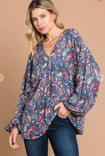 Load image into Gallery viewer, Printed V Neck Front Detail Top
