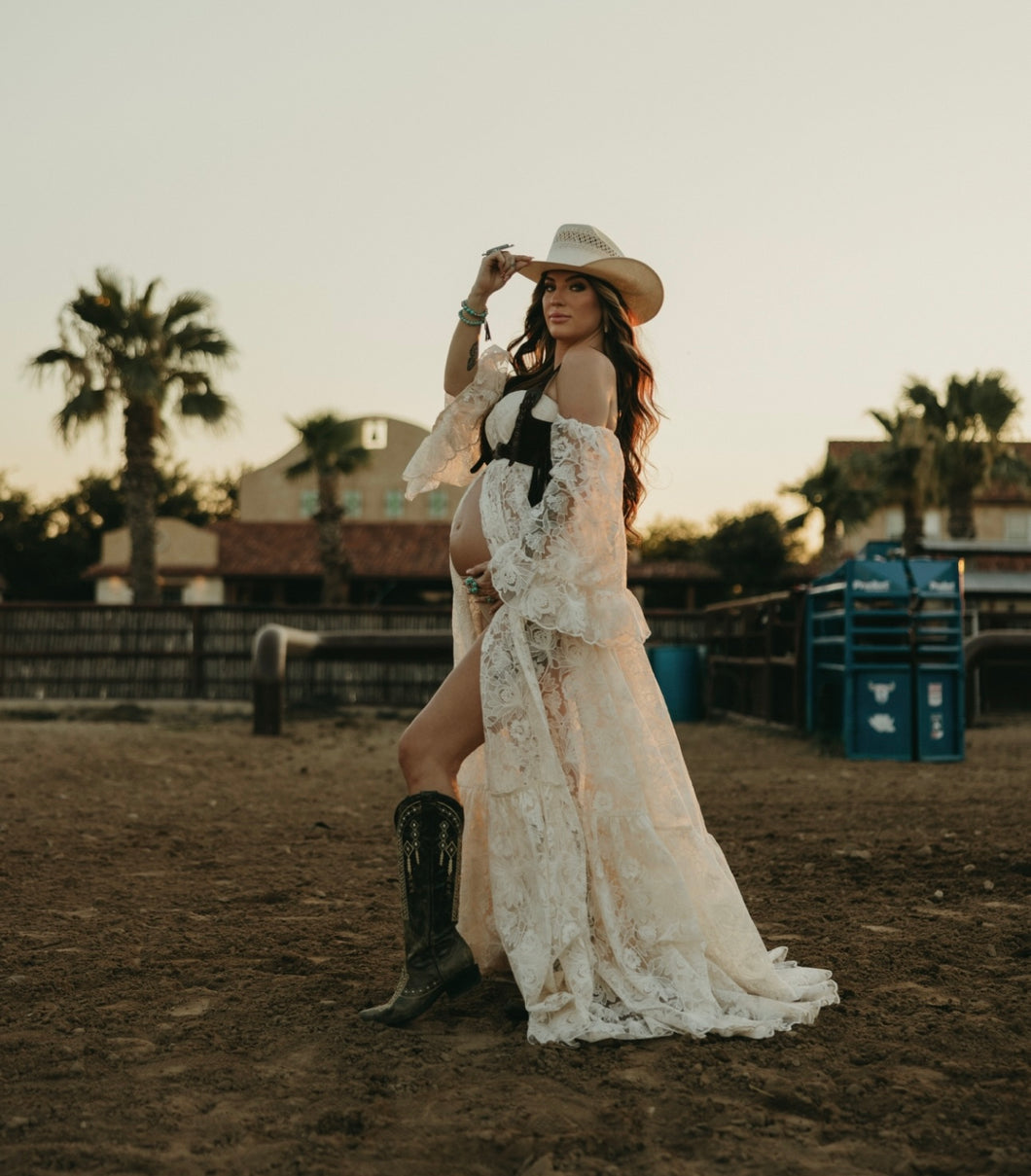 Ivory Lace Bell Sleeve Gown