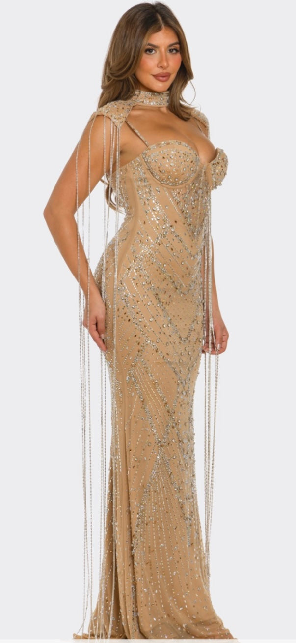 hattie maxi dress Hattie Rhinestone Embellished Mermaid Maxi Dress Medium