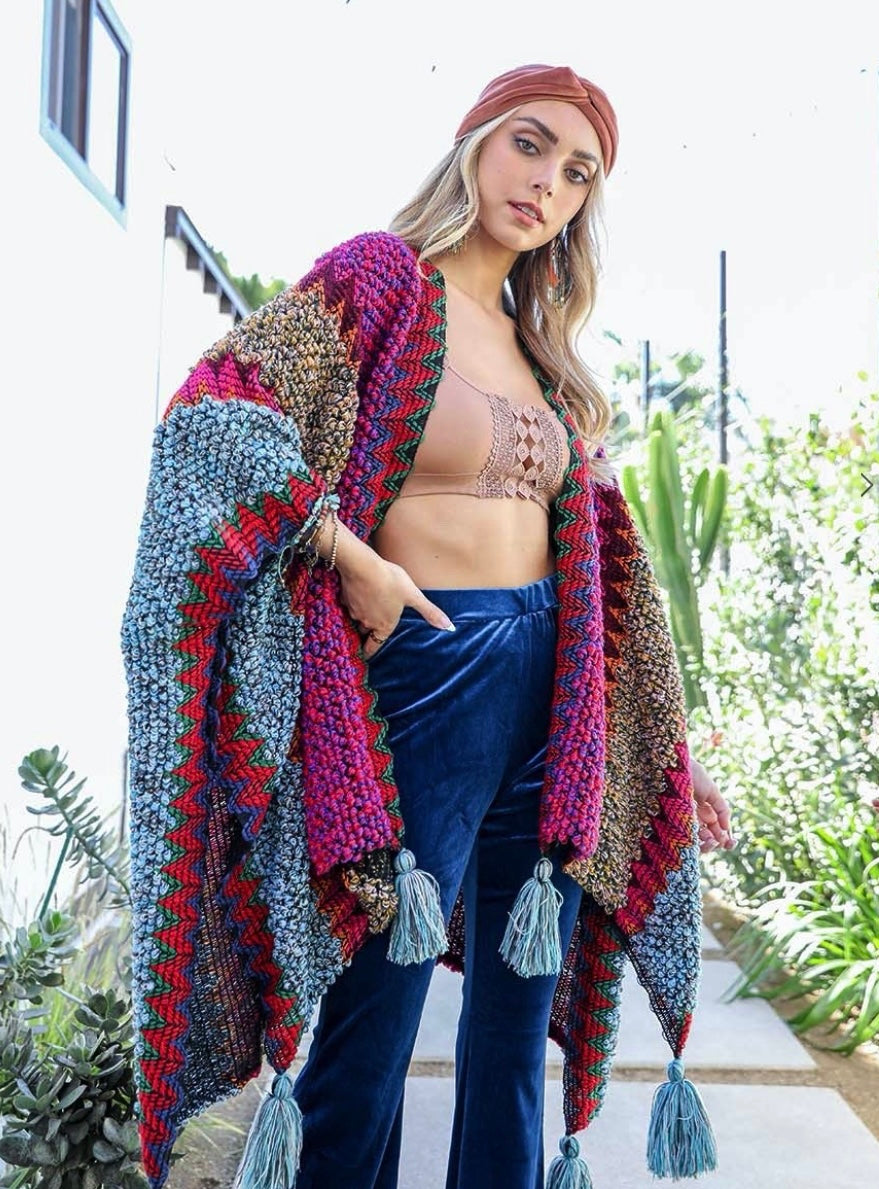 Boho Crochet Patterned Kimono Knit Cardigan