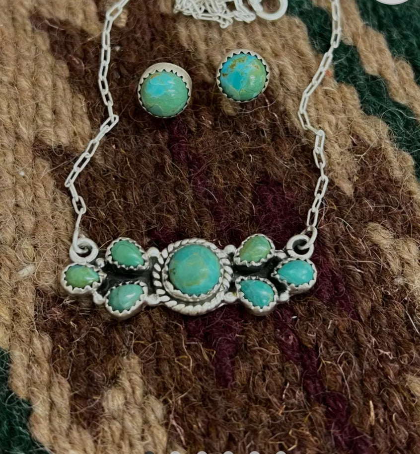 handmade sterling silver kingman turquoise necklace earrings set Signed