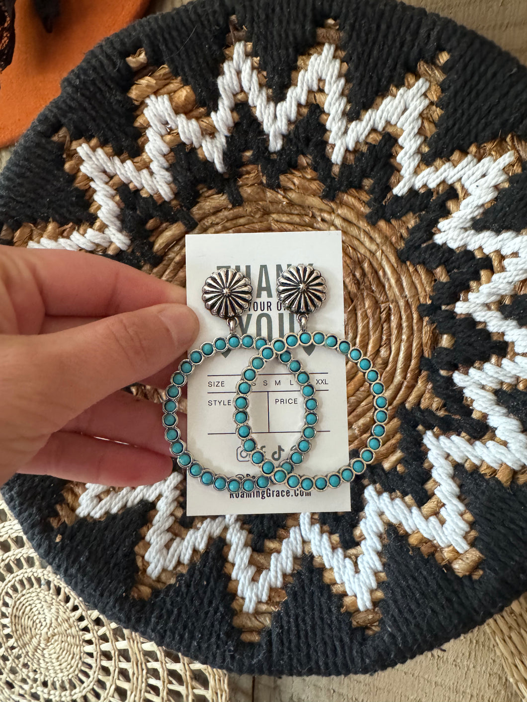 Round Concho Drop Dangle Western Earring