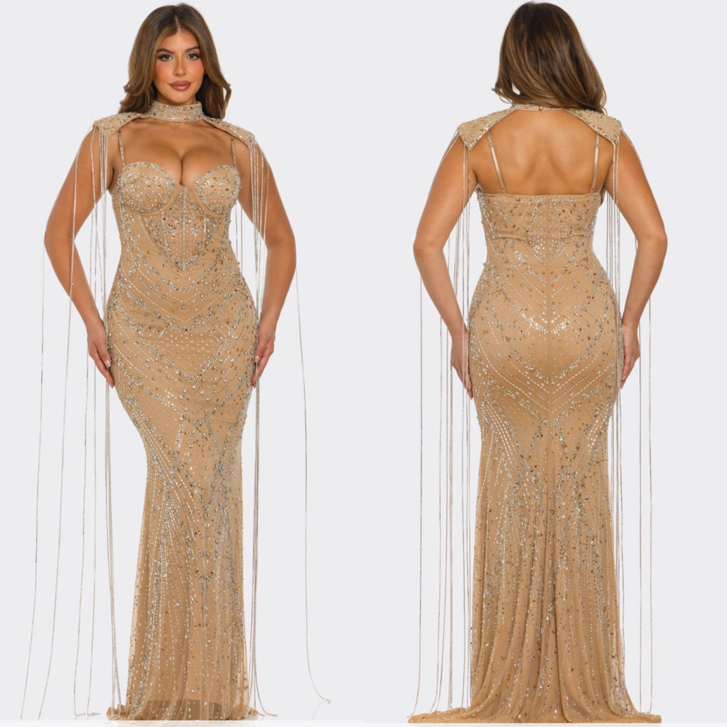 Rhinestone Embellished Mermaid Maxi Dress