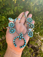 Load image into Gallery viewer, TURQUOISE BOMBSHELL HANDMADE STERLING SILVER &amp; TURQUOISE SQUASH BLOSSOM NECKLACE SIGNED
