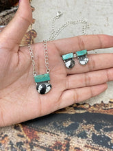 Load image into Gallery viewer, HANDMADE STERLING SILVER KINGMAN TURQUOISE WITH WHITE BUFFALO NECKLACE &amp; EARRINGS SET SIGNED
