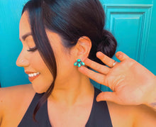 Load image into Gallery viewer, THE BACKROADS” TURQUOISE &amp; STERLING SILVER 4 STONE EARRINGS HANDMADE
