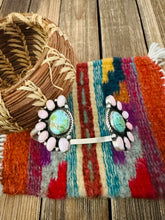 Load image into Gallery viewer, HANDCRAFTED QUEEN PINK CONCH, TURQUOISE &amp; STERLING SILVER FLOATING CUFF BRACELET BY GERALDINE JAMES
