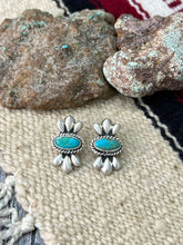 Load image into Gallery viewer, HANDMADE STERLING SILVER KINGMAN TURQUOISE POST STUDS SIGNED

