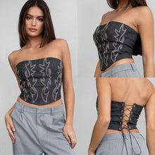 Load image into Gallery viewer, Vegan Leather Embroidered Western Corset Top
