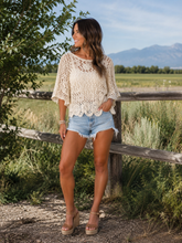 Load image into Gallery viewer, Ivory Crochet Bell Sleeve Top
