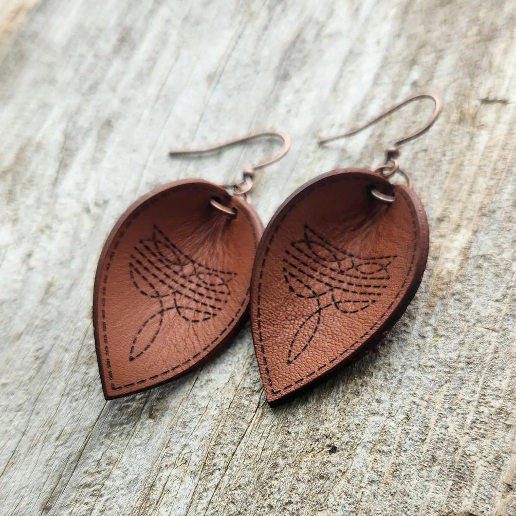 Choteau Genuine Leather Boot Stitched Earrings