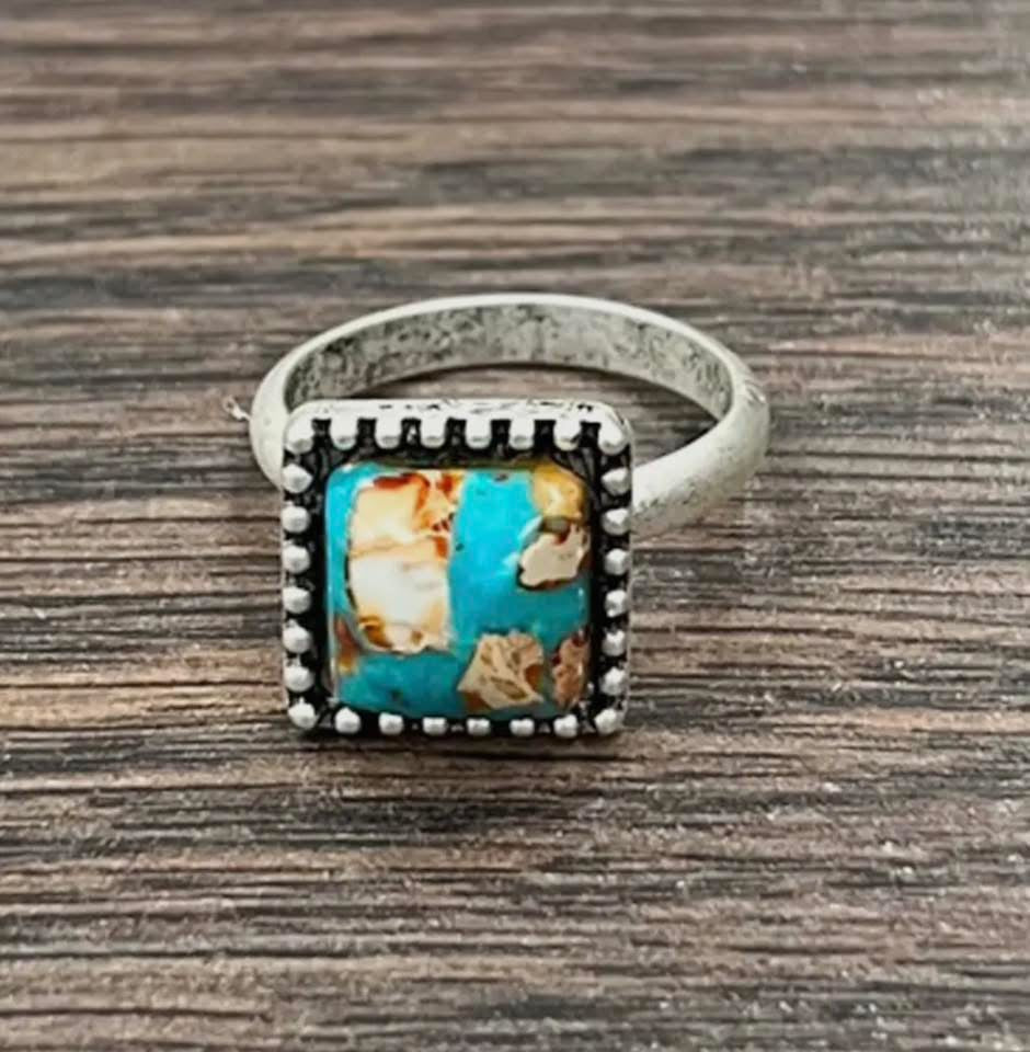 Square Gemstone Adjustable Ring 94