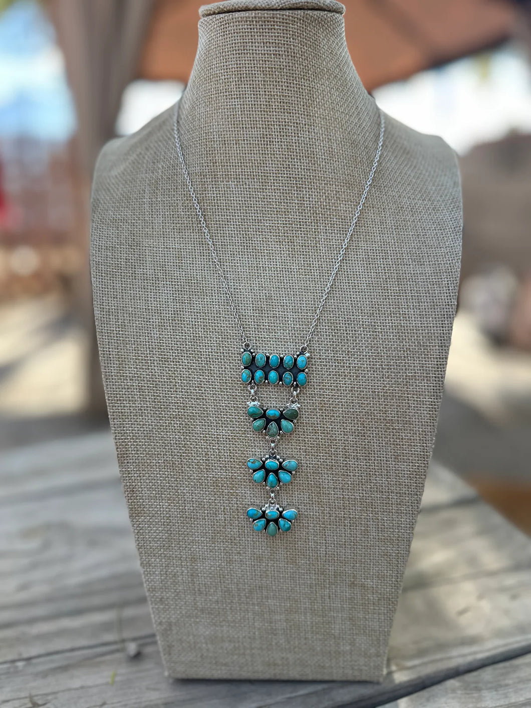 BEAUTIFUL HANDMADE STERLING SILVER & TURQUOISE DROP NECKLACE