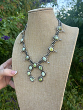 Load image into Gallery viewer, HANDMADE STERLING SILVER &amp; PALOMINO TURQUOISE SQUASH BLOSSOM NECKLACE SIGNED
