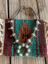 Load image into Gallery viewer, HANDMADE STERLING SILVER &amp; PALOMINO TURQUOISE SQUASH BLOSSOM NECKLACE SIGNED
