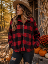 Load image into Gallery viewer, Buffalo Plaid Sherpa Zip-Up Jacket
