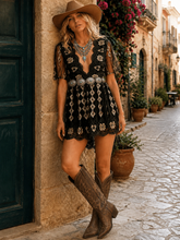 Load image into Gallery viewer, Women’s Short Sleeve V-Neck Embroidery Mesh Romper

