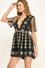 Load image into Gallery viewer, Women’s Short Sleeve V-Neck Embroidery Mesh Romper
