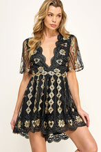 Load image into Gallery viewer, Women’s Short Sleeve V-Neck Embroidery Mesh Romper
