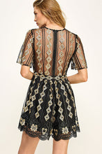 Load image into Gallery viewer, Women’s Short Sleeve V-Neck Embroidery Mesh Romper
