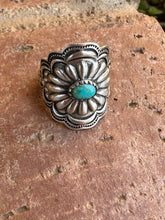 Load image into Gallery viewer, Beautiful Concho Handmade Turquoise and Sterling Silver Adjustable Ring
