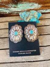 Load image into Gallery viewer, HANDCRAFTED TURQUOISE &amp; STERLING SILVER CONCHO POST EARRINGS
