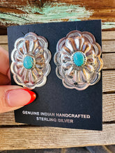 Load image into Gallery viewer, HANDCRAFTED TURQUOISE &amp; STERLING SILVER CONCHO POST EARRINGS
