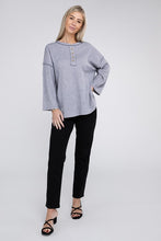 Load image into Gallery viewer, Ribbed Brushed Melange Hacci Henley Sweater
