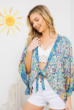 Load image into Gallery viewer, LIGHT WOVEN SQUARED OPEN KIMONO CARDIGAN WITH TIE
