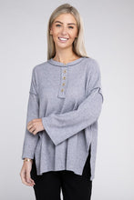 Load image into Gallery viewer, Ribbed Brushed Melange Hacci Henley Sweater
