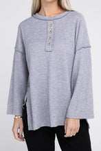 Load image into Gallery viewer, Ribbed Brushed Melange Hacci Henley Sweater
