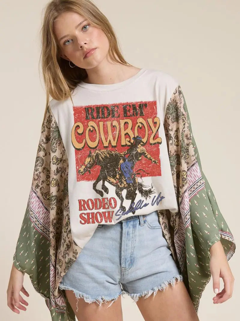 Preorder - Ride Em' Cowboys Western Graphic Kantha Top